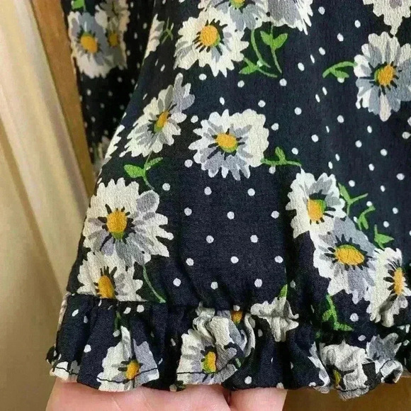 Zara Floral Daisy Print Top Womens Size X-Small Cropped Long sleeve Scoop Neck - Picture 4 of 8